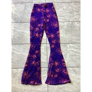 Nasty Gal Abstract Print Mesh Flare Pants Purple Orange Psychedelic Bell Bottoms
